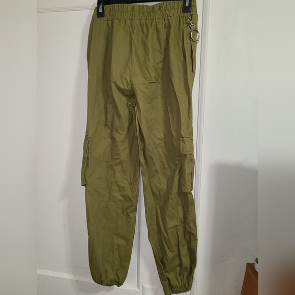 4 Pocket Cargo Army Green Pants By H&M With Chains Cinched Ankles Size Small - Picture 4 of 6